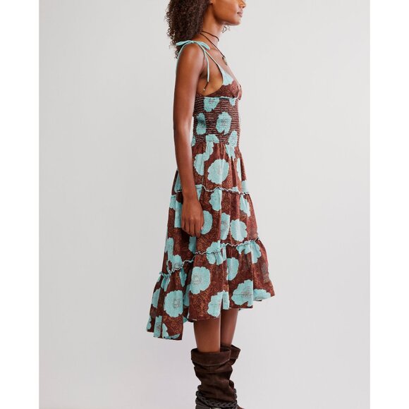 🆕 FREE PEOPLE Adriel Midi Dress / Nutmeg Combo - Picture 2 of 8